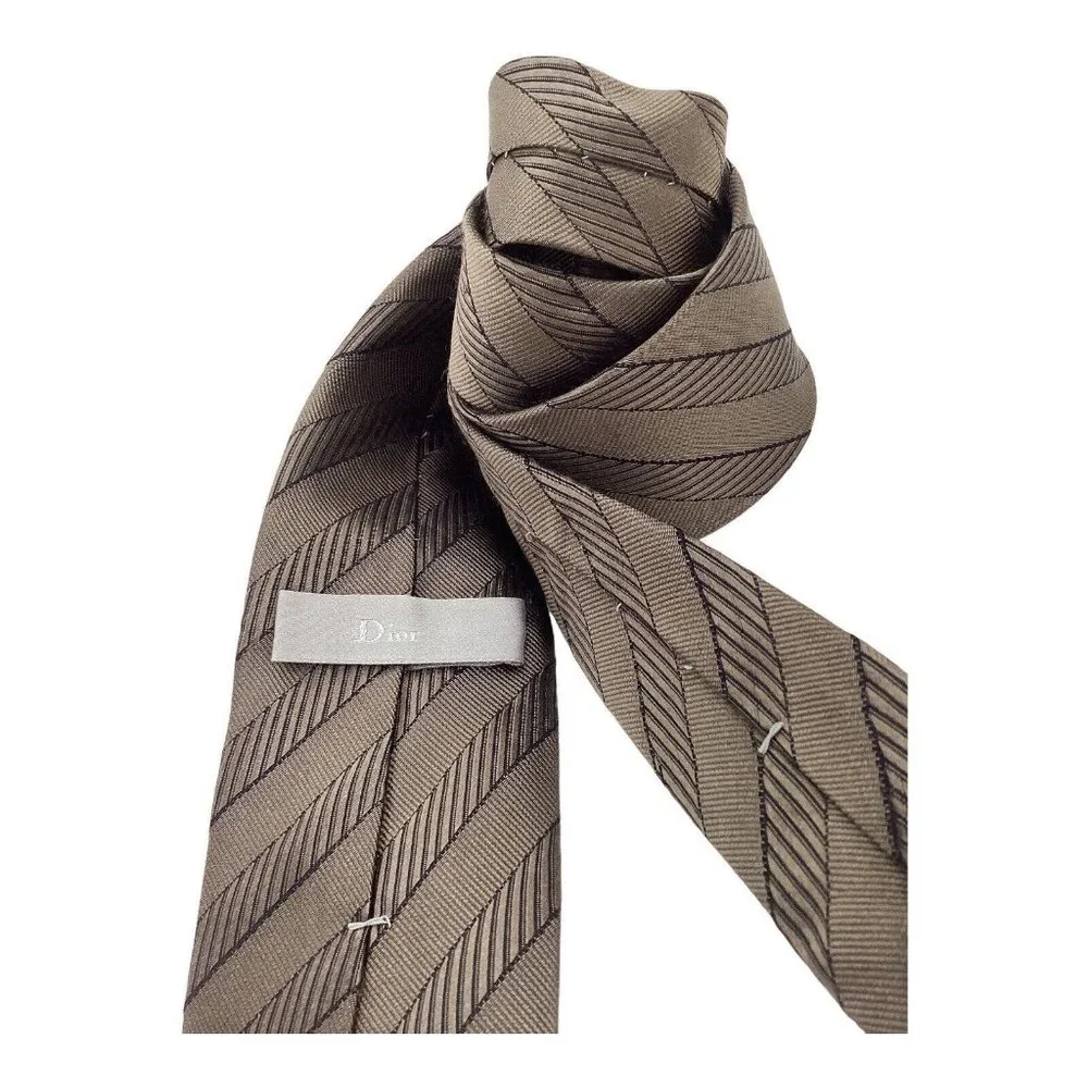 DIOR Brown Striped Silk Tie Made In Italy 59